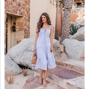 Nantucket blue ruffle midi dress size small pink lily x Caitlin Covington